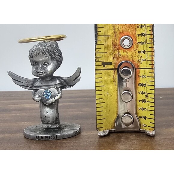 Vtg Genuine Fine Pewter Angel Of The Month Birthstone March Mini Trinket 1.5" - Picture 8 of 9